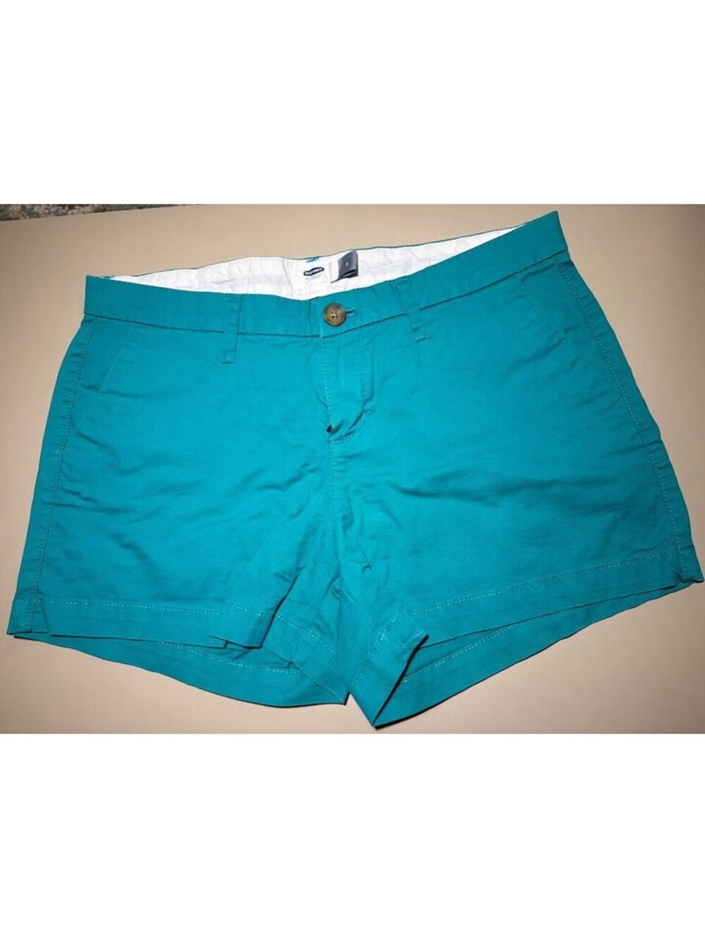 Old Navy Pixie Chino Shorts Womens 2 Teal Turquoise Cotton Stretch Mid Rise Cuff